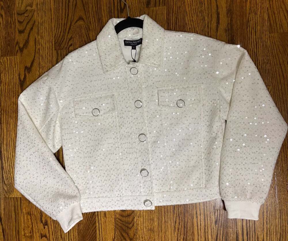 Central Park West Sequin Jacket Size S White